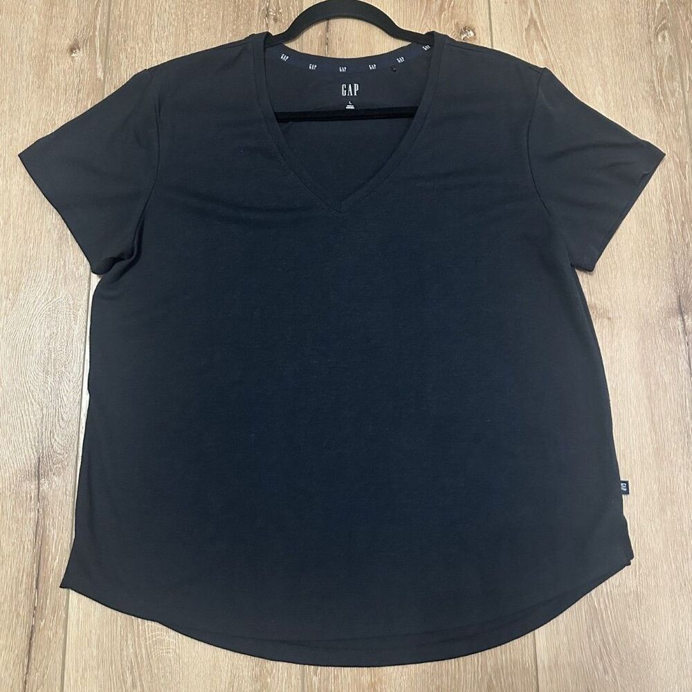 Women's Gap Linen Blend V-Neck Tee Shirt Large Black EUC!